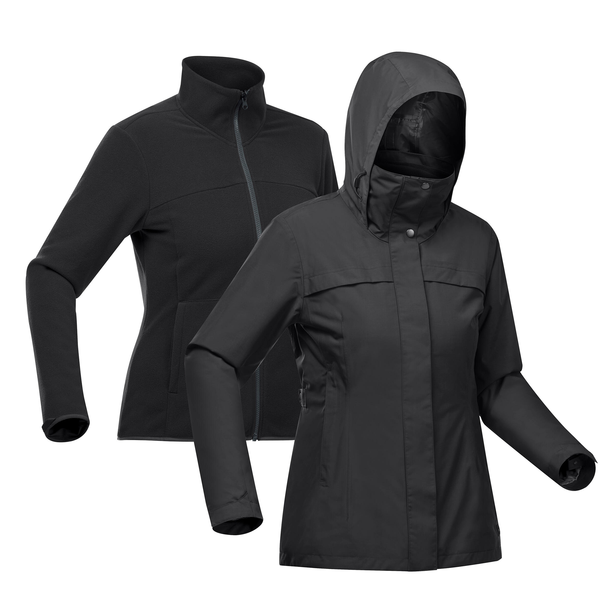 3-in-1-Jacke Damen wasserdicht bis 0 °C - Travel 100 schwarz 3-in-1-Jacke Damen wasserdicht bis 0 °C - Travel 100 schwarz