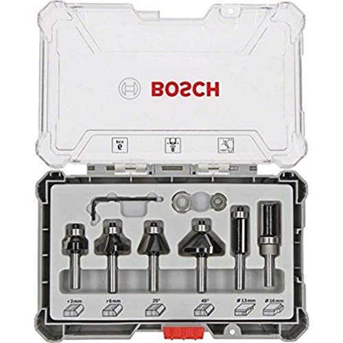 Bosch Professional 6tlg. Rand- und Kantenfräser Set (für Holz, Zubehör für Oberfräsen mit 8 mm Schaft)