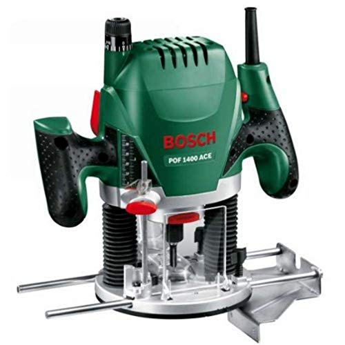 Bosch Oberfräse POF 1400 ACE (3 x Spannzange, Fräser, Parallelanschlag, Absaugadapter, Koffer (1400 W))