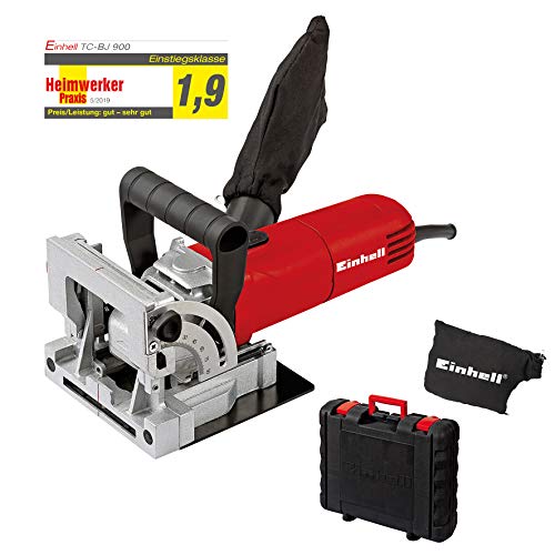 Einhell Flachdübelfräse TC-BJ 900 (860 W, 14 mm, Winkel- und Höheneinstellung, Staubfangsack, Koffer)