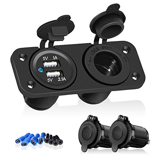 ISWEES KFZ Auto Adapter Steckdose Zigarettenanzünder Ladegerät mit Dual USB-Buchse Verteiler 12V, Schwarz