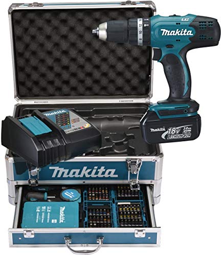 Makita Akku-Schlagbohrschrauber 2 x 18V 3Ah, im Alukoffer inkl. 96-tlg. Zubehörset DHP453RFX2